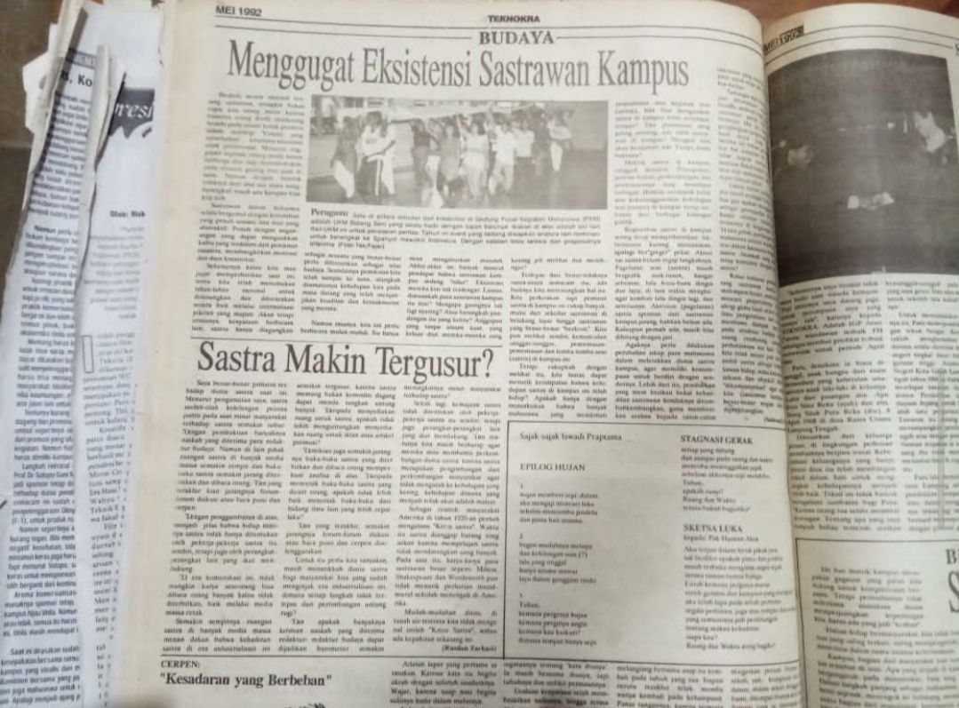 Halaman Budaya Surat Kabar Mahasiswa Teknokra Unila Edisi Mei 1992. | Udo Z Karzi